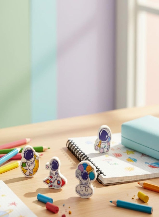 KHUSHA CREATIONS Set of 6 Astronaut Erasers for Kids | Fun Study Table Stationery for School | Soft Rubber Pencil Eraser Set for Boys & Girls | Ideal for Return Gifts & Classroom Use - Image 2